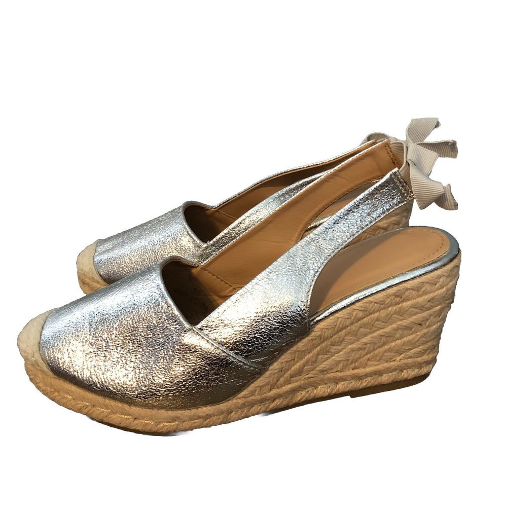 Womens Silver Closed-Toe Slingback 3" Wedge Platform Sandals Size‎ 39 US 8.5